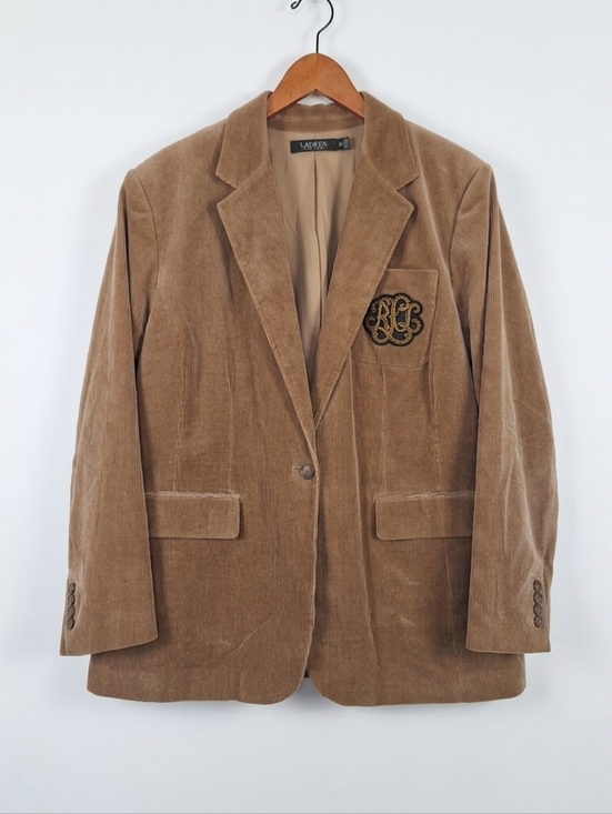 Ralph Lauren Jackets & Blazers - Lauren Ralph Lauren Corduroy Blazer Tan Bullion Crest Patch Sport Coat Size 18W